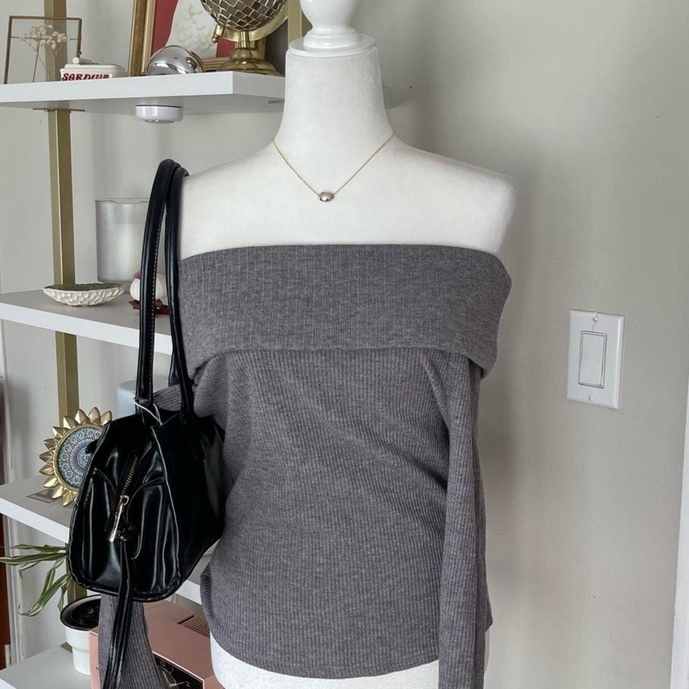 NWT Fashion Nova Off-Shoulder Gray Ribbed Top 2XL